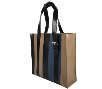 Сумка жіноча "СТРАЙП" натуральна шкіра, лате/синій/чорний