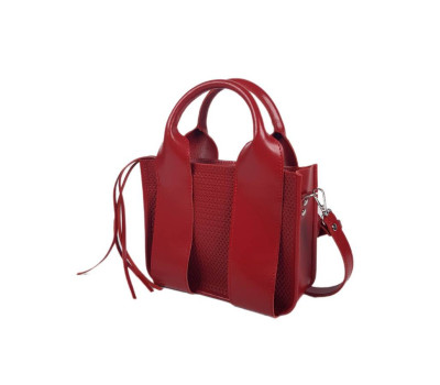 Сумка "Фіона S" натуральна шкіра,  червона з тисненням під плетінку