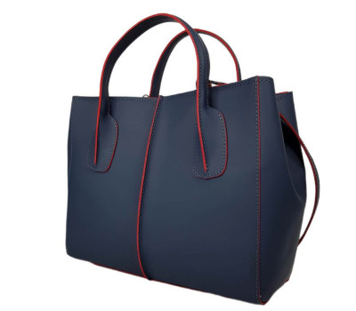 Сумка женская "ФОРТА" натуральная кожа, синяя  с красным матовая