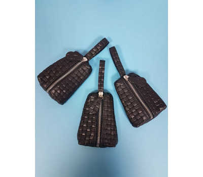 Ключниця на блискавці, натуральна шкіра, чорна