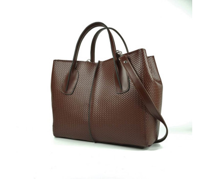 Сумка жіноча "ФОРТА" натуральна шкіра, коньячна матова с тисненням під плетінку