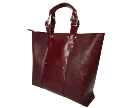 Сумка-шоппер "ЕЛІС" натуральна шкіра, бургунді матова з рептилією