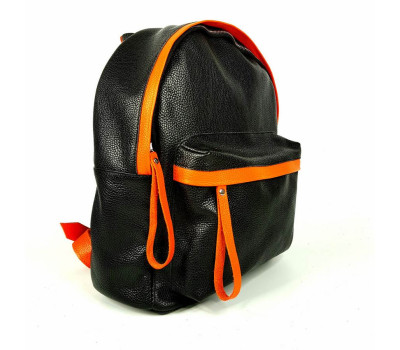 Рюкзак чоловічий "Баггі" натуральна шкіра, колір чорний/помаранчовий