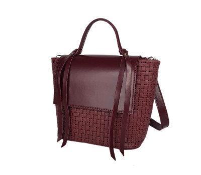 Сумка жіноча "Керрі" натуральна шкіра, бордова з тисненням венетто