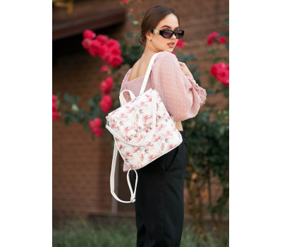 Жіночий рюкзак-сумка Sambag Loft білий з принтом "Flowers"