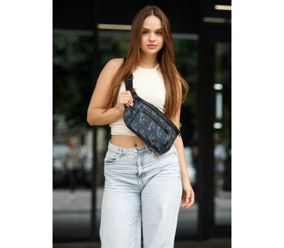 Женская поясная сумка бананка Sambag Tirso Max MSH черная с принтом