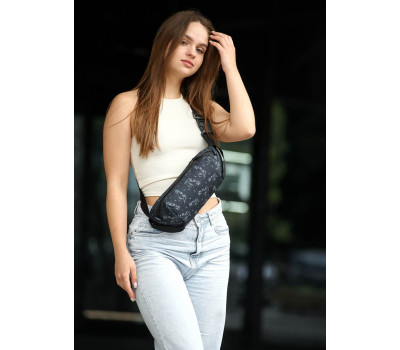 Женская сумка на пояс бананка Sambag Holster MSH черный принт тканевая