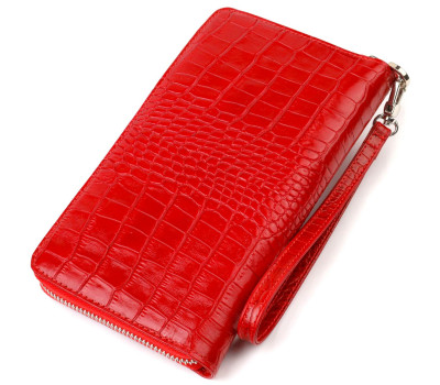 Функціональний клатч для жінок з натуральної шкіри з тисненням під крокодила CANPELLINI 21920 Червоний