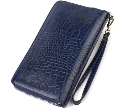 Зручний клатч для жінок із натуральної шкіри із тисненням під крокодила CANPELLINI 21922 Синій