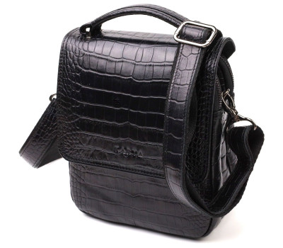 Вертикальна чоловіча сумка з натуральної шкіри з тисненням під крокодила KARYA 21945 Чорний