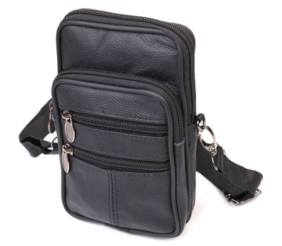 Чоловіча сумка на пояс із натуральної шкіри 21481 Vintage Чорна