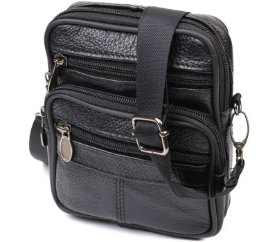 Зручна чоловіча сумка на пояс із натуральної шкіри 21483 Vintage Чорна