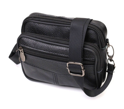 Горизонтальна поясна сумка для чоловіків з натуральної шкіри 21485 Vintage Чорна