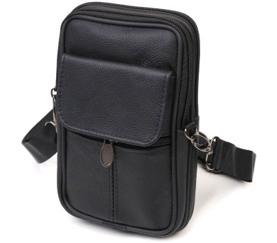 Вертикальна поясна сумка для чоловіків з натуральної шкіри 21487 Vintage Чорна