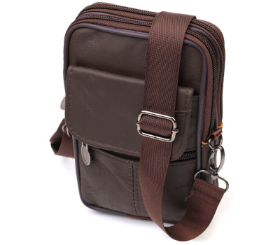 Чоловіча вертикальна поясна сумка з натуральної шкіри 21488 Vintage Коричнева