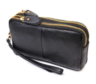 Жіночий клатч на два відділення з натуральної шкіри 22088 Vintage Чорний