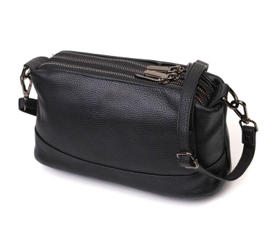Зручна сумка на три відділення з натуральної шкіри 22094 Vintage Чорна