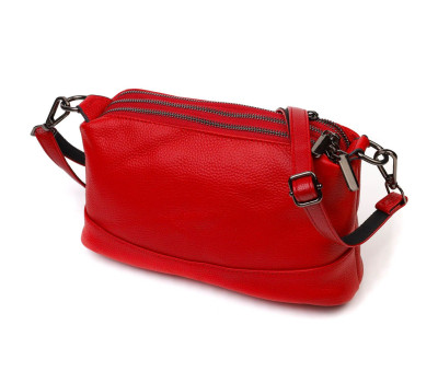 Яскрава сумка на три відділення з натуральної шкіри 22102 Vintage Червона