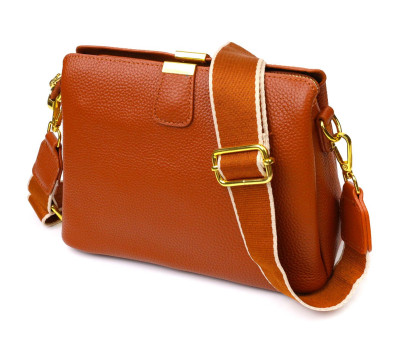 Стильна жіноча сумка на три відділення з натуральної шкіри 22105 Vintage Руда