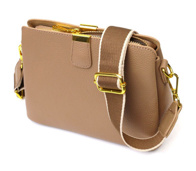Жіноча модна сумка на три відділення з натуральної шкіри 22106 Vintage Бежева
