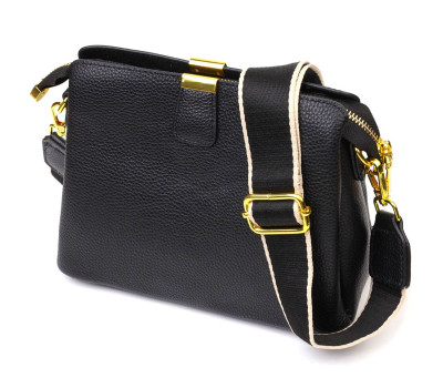 Жіноча красива сумка на три відділення з натуральної шкіри 22107 Vintage Чорна