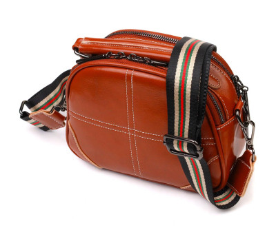 Удобная глянцевая сумка на плечо из натуральной кожи 22129 Vintage Коричневая