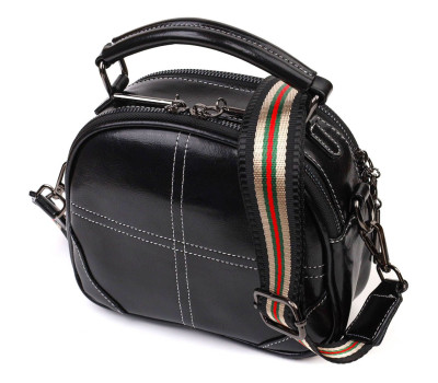 Женская глянцевая сумка на плечо из натуральной кожи 22130 Vintage Черная