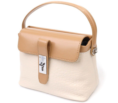 Фактурная сумка кросс-боди из натуральной кожи 22131 Vintage Молочная