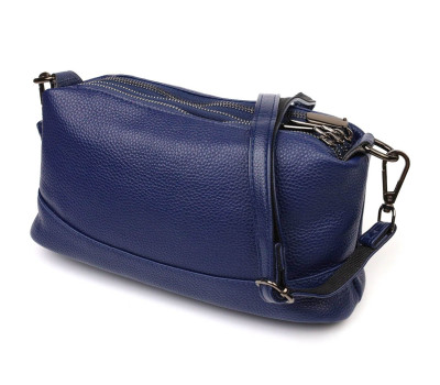 Шикарна сумка на три відділення з натуральної шкіри 22137 Vintage Синя