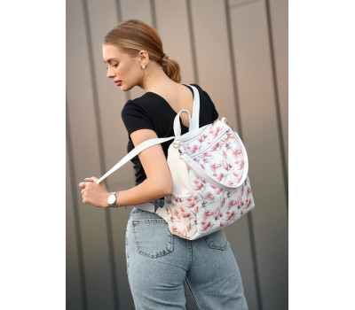 Женский рюкзак-сумка Sambag Trinity белый принт "Flowers"