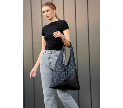 Жіноча сумка Sambag HOBO M чорна принтована