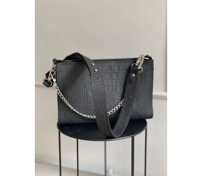 Жіноча шкіряна сумка Багет Чорний Рептилія Dekey (9067)