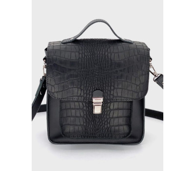 Жіноча шкіряна сумка Емануель Чорний Крокоділ Dekey (7077)