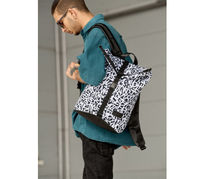 Мужской рюкзак ролл Sambag  RollTop KZN черный принт "Graphity"