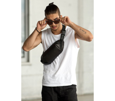 Чоловіча шкіряна сумка на пояс бананка Sambag Holster MSH чорна  з перфорацією