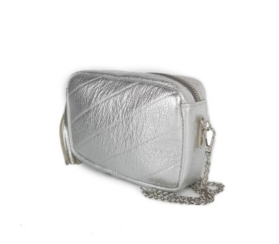 Сумка-барсетка "МІА" натуральна шкіра, срібна флотар