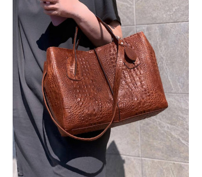 Сумка жіноча "ФОРТА" натуральна шкіра, рижа з тисненням під крокодила