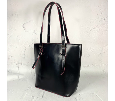 Сумка жіноча "Ліана" натуральна шкіра, чорна матова під рептилію