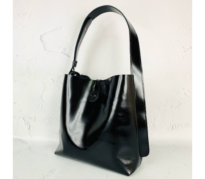 Сумка-шопер "Барбара" натуральна шкіра, чорна глянець