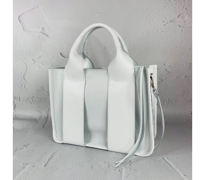 Сумка жіноча "Фіона плюс" натуральна шкіра, біла з тисненням під плетінку