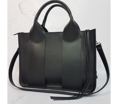 Сумка жіноча "Фіона S" натуральна шкіра, чорна матова з тисненням плетінка