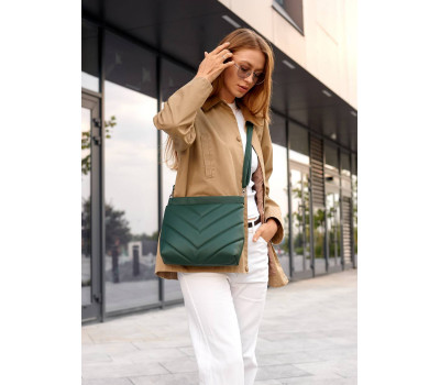 Женская сумка Кросбоди Rose строченая зеленая