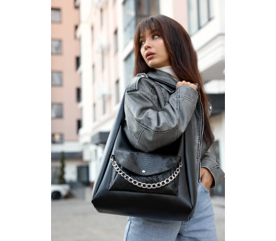 Женская сумка Sambag HOBO Bliss черная крокодил