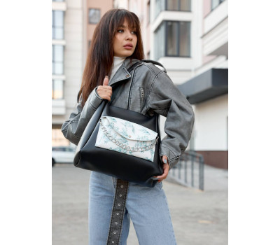 Женская сумка Sambag HOBO Bliss черная принт "Palm"