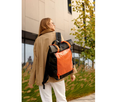 Женский рюкзак Sambag RollTop Hacking  черно-оранжевый