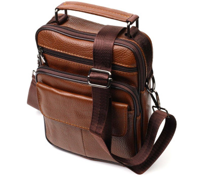 Стильна вертикальна чоловіча сумка із натуральної шкіри Vintage 21954 Світло-коричнева