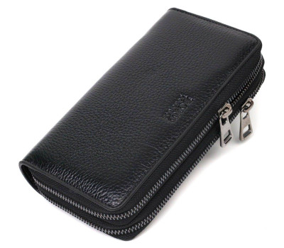 Практичний чоловічий клатч із двома відділеннями з натуральної шкіри BOND 22027 Чорний