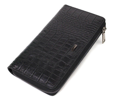Добротний чоловічий клатч з одним відділенням з натуральної шкіри з тисненням під крокодила BOND 22030 Чорний