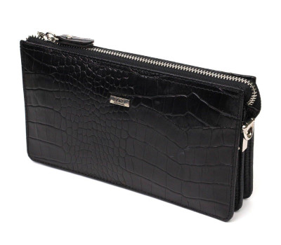 Клатч чоловічий на два відділення з натуральної шкіри з тисненням під крокодила BOND 22044 Чорний