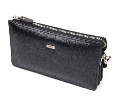 Цікавий клатч на два відділення з натуральної шкіри флотар BOND 22047 Чорний